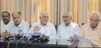  ?? HT PHOTO ?? Congress MLAs addressing a press conference in Chandigarh on Tuesday.