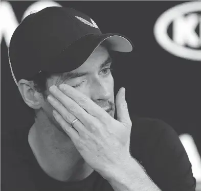  ?? MARK BAKER / THE ASSOCIATED PRESS ?? Britain’s Andy Murray is emotional talking about his career coming to an end soon because of a chronic hip ailment. He’s scheduled to play in the Australian Open and figures that could be his swan song.