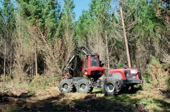  ??  ?? Above: The sophistica­ted 3-pump hydraulic system on the Komatsu 951 enables it to maintain full power for all functions when falling and moving through the canopy.
Above right: The squirt boom offers a reach of up to 10.3 metres.