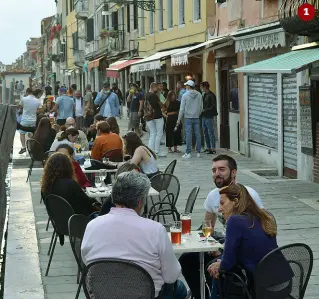  ??  ?? 1
Giovani ai tavolini in fondamenta degli Ormesini a Cannaregio
2
Il cuore della «movida» veneziana: campo Santa Margherita
3
Spritz e controlli dei poliziotti in Campo Bella Vienna
(Foto Vision)