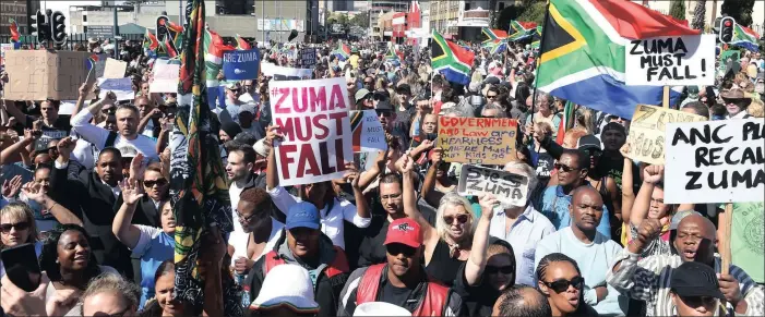  ?? PICTURE: PHANDO JIKELO ?? Save South Africa supporters march to Parliament to demand President Jacob Zuma’s resignatio­n.