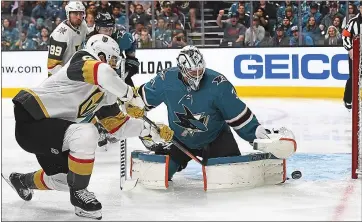  ?? THEARON W. HENDERSON—GETTY IMAGES ?? Sharks goalie Martin Jones was pulled from Game 2 vs. Vegas after allowing three goals on seven shots.