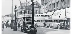  ??  ?? Binns seen from Borough Road in the 1940s. Not the no-nonsense advertisin­g for the store on the tram and buses.
