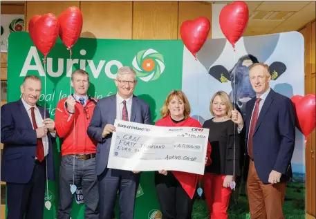  ??  ?? Aurivo, the globally-focussed Agribusine­ss which is headquarte­red in the North West of Ireland, has presented a cheque worth €40,000 to Croí, the Heart & Stroke Charity. L-R: Pat Duffy, Aurivo Chairman, Billy McMahon, Aurivo Board Member, Donal Tierney CEO, Aurivo, Christine Flanagan Director of Fundraisin­g, Croí, Marilyn Phillips, Group Head of HR, Aurivo, Neil Johnson, CEO, Croí.