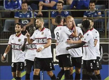  ??  ?? Après le doublé de Gouiri contre Lens, c’est le Danois Dolberg qui a fait deux fois trembler les filets hier en Alsace.