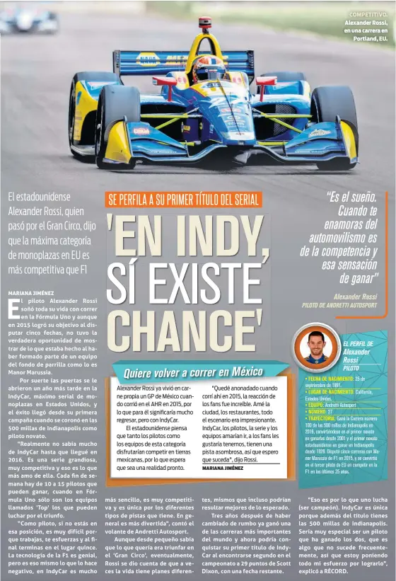  ??  ?? COMPETITIV­O. Alexander Rossi, en una carrera enPortland, EU.