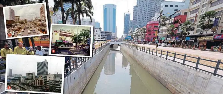  ?? FILE PIX ?? The newly-restored section in Sungai Segget. (Inset, clockwise from top left) A 1980s’ view from Jalan Wong Ah Fook wet market, the old Lido cinema and the Merlin Tower.