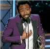  ??  ?? Donald Glover accepts the award for Outstandin­g Lead Actor in a Comedy Series for Atlanta.