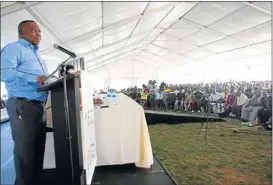  ?? PHOTO: VELI NHLAPO ?? PROUD MOMENT: Higher Education Minister Blade Nzimande announces the launch of the University of Mpumalanga at Nsikazi Stadium near White River yesterday