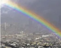  ??  ?? Esperanza. Un arcoíris se formó en Bernal Heights Hill, San Francisco, al final de poderosas tormentas en California.