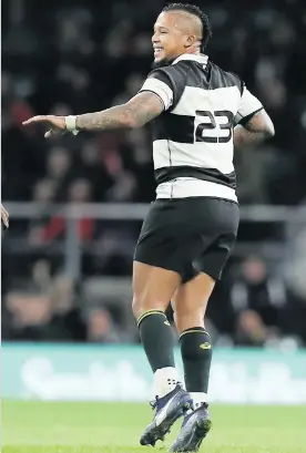  ?? Picture: Getty Images ?? MATCH-WINNER. Elton Jantjies of the Barbarians celebrates his last-minute drop-goal to seal a 38-35 win over Argentina at Twickenham on Saturday.