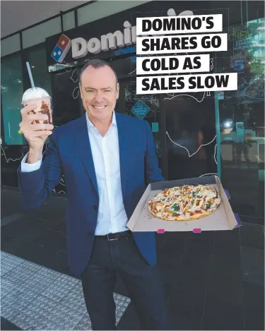  ?? Picture: ANNETTE DEW ?? STILL A BIG SLICE: Domino's CEO Don Meij with pizzas at a Domino's store.