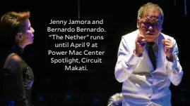  ??  ?? Jenny Jamora and Bernardo Bernardo. “The Nether” runs until April 9 at Power Mac Center Spotlight, Circuit Makati.