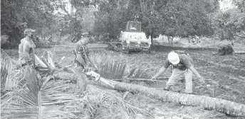  ?? JUANCHO R. GALLARDE ?? Workers of the National Housing Authority start the clearing of the 3-hectare lot at Barangay Banilad in Dumaguete City to be used as a resettleme­nt site for homeless victims of typhoon Sendong.