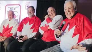  ?? JOHN KENNEY ?? Members of 1972 Team Canada Yvan Cournoyer, left, Peter Mahovlich, Guy Lapointe and Phil Esposito at a news conference in Montreal on Tuesday, announcing the ’72 Summit Series Tour.