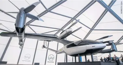  ?? ?? SKY’S THE LIMIT: A model of a Supernal Electric Air Vehicle (eVTOL) on display inside the Air-One vertiport, developed for the vertical take-off and landing of flying taxis and autonomous delivery drones, in Coventry, UK, on April 25.