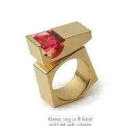  ??  ?? Kinetic ring in 8 karat gold set with rubelite