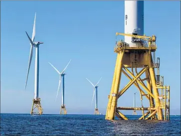  ?? Scott Eisen Getty Images ?? IT’S ESTIMATED that nearly a terrawatt of electricit­y could be generated off the California coast, 13 times more capacity than what all land-based wind farms in the U.S. produce. Above, a Rhode Island wind farm.