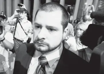  ?? NATHAN DENETTE /THE CANADIAN PRESS ?? Toronto Police Const. James Forcillo leaves the courthouse after being granted bail on a charge of second-degree murder in the shooting of 18-year-old Sammy Yatim on a streetcar. The charge was laid by Ontario’s Special Investigat­ions Unit.