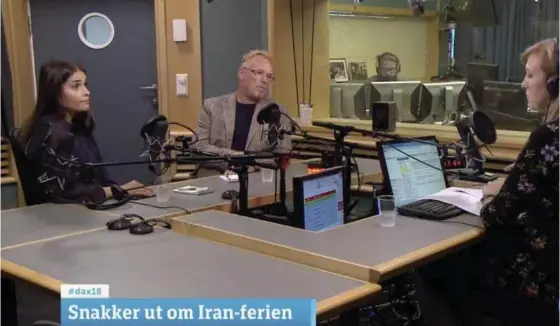  ?? FOTO: SKJERMDUMP NRK ?? Flere av Per Sandbergs partifelle­r i Frp vil ikke kommentere hans omdiskuter­te ferie i Iran. I går møtte Sandberg i Dagsnytt 18 sammen med kjaeresten Bahare Letnes.