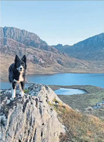  ?? ?? Ralph proudly stands above the Fionn Loch, Carnmore, on one of his climbs and, inset, celebratin­g his first Graham – Carn na h-easgainn near Moy – with owner Anne Butler