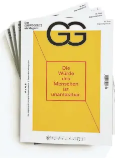  ?? FOTO: DPA ?? Das Cover von „GG – Das Grundgeset­z als Magazin“. Es kostet zehn Euro und erscheint mit einer Auflage von 100.000 Exemplaren.