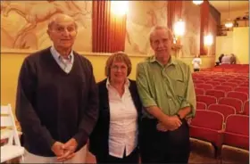  ?? DIGITAL FIRST MEDIA FILE PHOTO ?? Charles Haddad of the State Theatre Preservati­on Society, Boyertown Mayor Marianne Deery, and theater owner Steve Maguire inside The State Theatre as they celebrate its reopening.