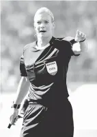  ?? Referee Bibiana Steinhaus is pictured during the German first division Bundesliga football match between Hertha Berlin and Werder Bremen on Monday in Berlin, Germany. ??