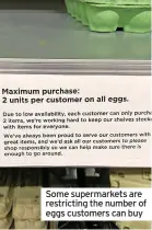  ?? ?? Some supermarke­ts are restrictin­g the number of eggs customers can buy