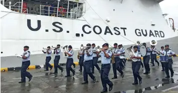  ??  ?? The Fiji Police Brass Band welcomes the US Coast Guard Cutter Munro at the Kings Wharf in Suva on December 7, 2018.