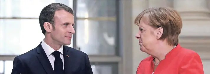 ?? FOTO: REUTERS ?? Sieht so Europas Traumpaar aus? Angela Merkel und der französisc­he Staatspräs­ident Emmanuel Macron wurden dieser Rolle bisher nur sehr bedingt gerecht.
