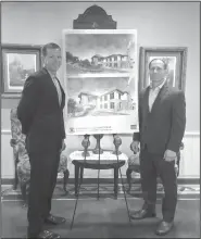  ?? Caitlan Butler/News-Times ?? Renderings: Country Club general manager Justin Awtrey and board of directors president Toddy Pitard pose with renderings of what will be the new clubhouse.