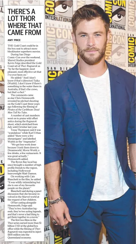  ?? Picture: ALBERTO E. RODRIGUEZ/GETTY IMAGES ?? Thor star Chris Hemsworth arrives at the San Diego Comic-Con.