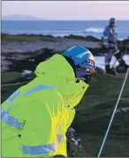  ?? ?? Coastguard rescue officers training in rope rescue at Machrihani­sh.