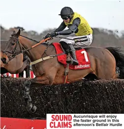  ?? ?? SOUND CLAIMS
Aucunrisqu­e will enjoy the faster ground in this afternoon’s Betfair Hurdle