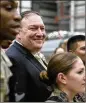  ?? ANDREW HARNIK / ASSOCIATED PRESS ?? Secretary of State Mike Pompeo meets with coalition forces Monday at Bagram Air Base in Afghanista­n.