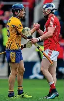  ??  ?? Respect: Shane O’Donnell of Clare and Sean O’Donoghue