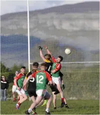  ??  ?? Action from St Patrick’s and Enniscrone/Kilglass on Saturday.