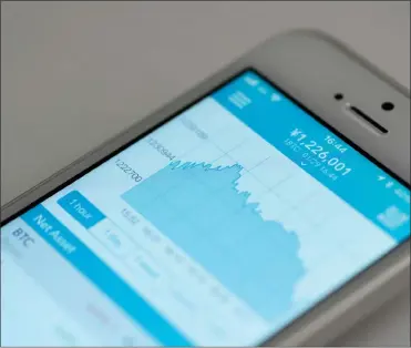  ?? PHOTO: AKIO KON/BLOOMBERG ?? A chart tracking the value of Bitcoin on cryptocurr­ency exchange Coincheck’s Bitcoin Wallet app. The firm said it would use its own capital to reimburse customers who lost money in Friday’s $530 million theft.