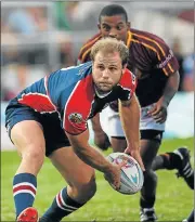  ?? Picture: LIAM HAMER-NEL ?? QUICK RELEASE: NMMU’s Ivan Ludick passes from the scrum during their Varsity Cup match against Maties at the Danie Craven Stadium in Stellenbos­ch last night