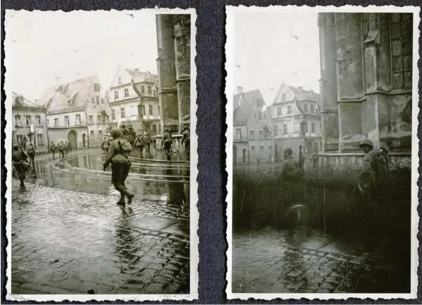  ?? Fotos: Sammlung Häußler ?? Der Tag, an dem die Amerikaner kamen: Leni Scherer fotografie­rte den Einmarsch am Dom. Ihre Aufnahmen sind die frühesten, die US-Soldaten in Augsburg zeigen.
