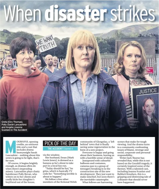  ??  ?? Greta (Eiry Thomas), Polly (Sarah Lancashire) and Angela (Joanna Scanlan) in The Accident