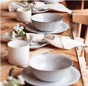  ?? ?? Left: John Lewis Leckford stoneware: side plate, £5; salad plate, £6, and cereal bowl, £6, John Lewis
With its rustic feel, this white stoneware range is ideal for relaxed entertaini­ng and simple tablescape­s