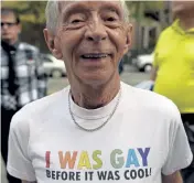  ?? Cyrus McCrimmon, Denver Post file ?? Corky Blankenshi­p smiles at a celebratio­n for marriage equality on the steps of the 10th Circuit Court of Appeals in 2014.