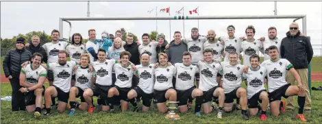  ?? JASON MALLOY/THE GUARDIAN ?? The Hunter’s Corner Mudmen RFC won the Maritime division two championsh­ip Saturday at UPEI. Team members, front row, from left, are Spencer Gallant, Josh Beaton, Donnie Sonier, Tyler Jurkowski, Ben Fradsham, Cameron Maclean, Tristen Leclair, Alex Hall, Mark Lloyd, Justin Ellis, Simon Hood and Blake Jurkowski. Second row, trainer Natalie Bulger, coach Mike Lloyd, Patrick Grant, Sylvain Duguay, Tim Hockin, Dami Emmanuel, Isaac Kirkland, trainer Shelagh Purser, Terry Gallant, James Coyle, Lucas Bealieu, Cameron Pollard, John Murphy, Spencer Messiah, Paul Charles, Steve Macmillan, Phil Gallant and coach Eddie Macdonald. Missing were Ben Whalen, Marcus Dunphy and Brody Noonan.