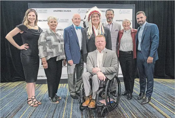  ?? CHRIS YOUNG THE CANADIAN PRESS ?? Inductees to Canada’s 2018 Sports Hall of Fame include, from left, cross country skier Chandra Crawford; Maureen Baker, daughter of broadcasti­ng pioneer Mary Baker; former Toronto Maple Leafs captain Dave Keon; Indigenous sport organizer and advocate...