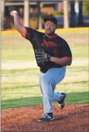  ?? WILLIAM HARVEY/THREE RIVERS EDITION ?? Sophomore Travon DeWitt throws a pitch from the mound during a recent McCrory Jaguars game.