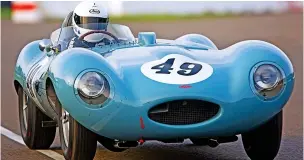  ??  ?? Classic car racer: Clive Joy-Morancho in a 1955 Jaguar D-type