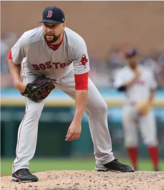  ?? AP PHOTO ?? SOLID, BUT NOT ENOUGH: Brian Johnson didn’t allow an earned run in five innings last night, but Rafael Devers’ 20th error gave Detroit a second-inning lead against the righty.