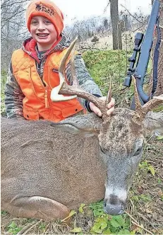  ?? CONTRIBUTE­D PHOTO ?? Parker Wilson, 10, of Cameron shot this buck on opening day of the gun deer season while hunting with his father in Buffalo County.